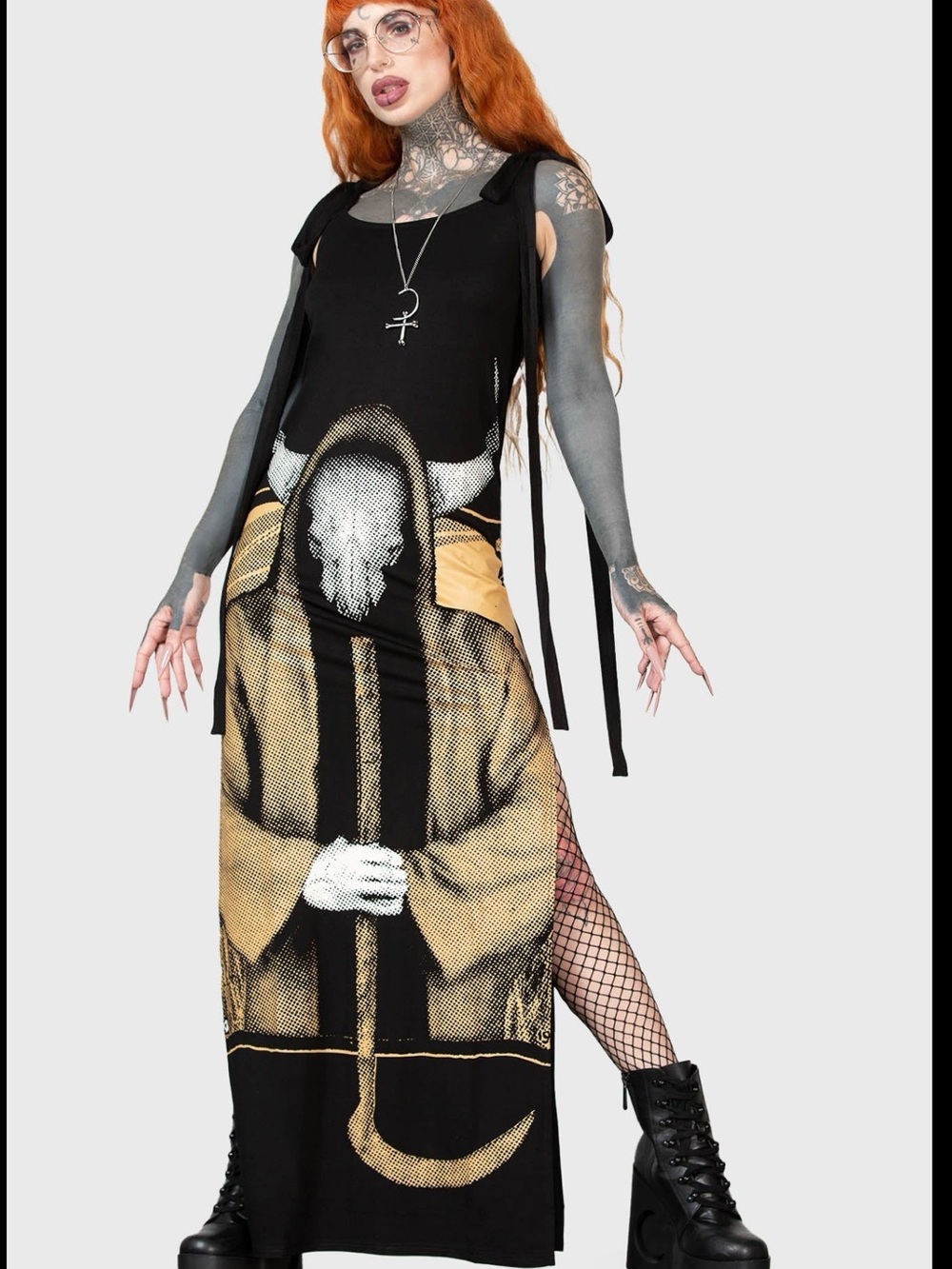 Killstar Black and Gold Hooded Figure Maxi Dress